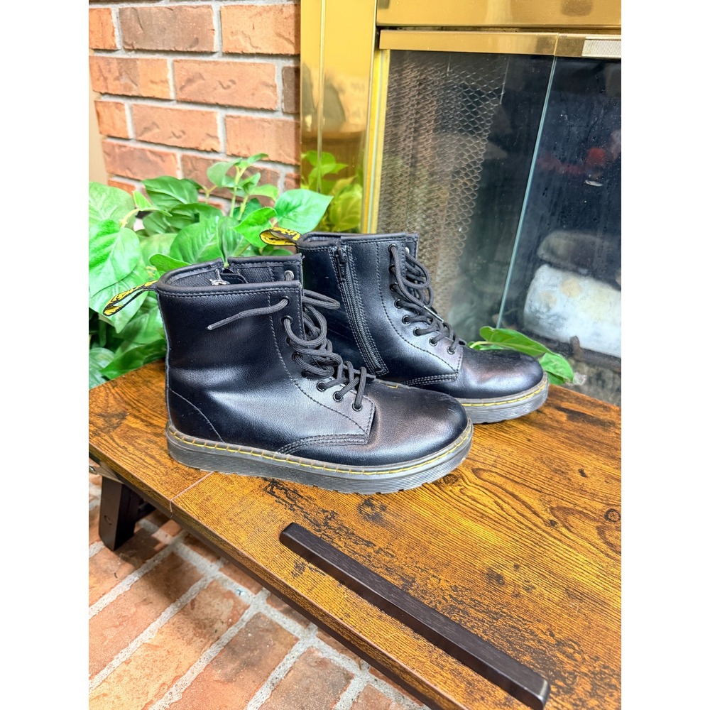 Dr. Martens Zavala J Combat Boots Women Black Side Zip Leather US 5